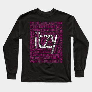 ITZY NAMES AND MUSIC COLLAGE WHITE AND PINK Long Sleeve T-Shirt